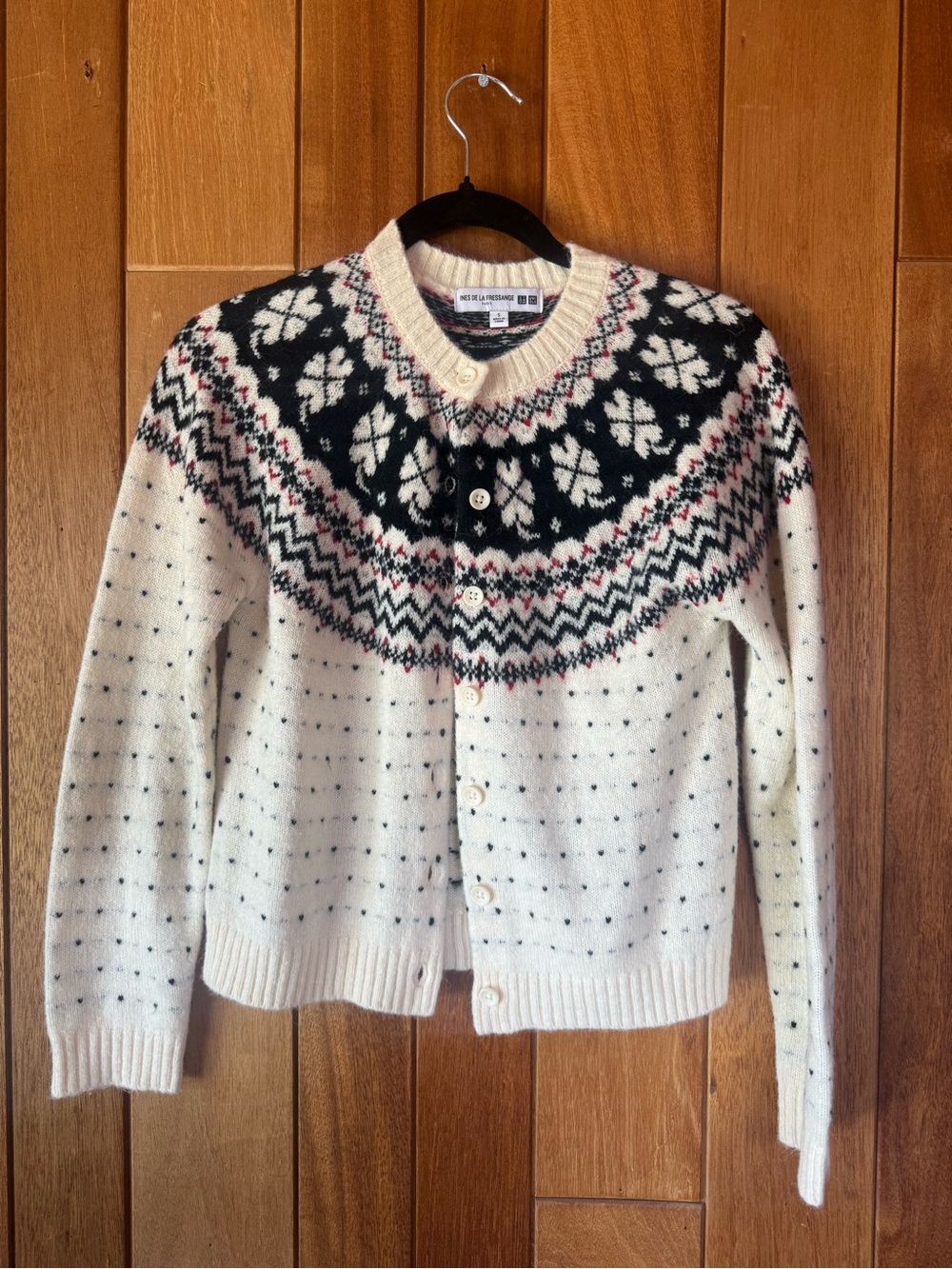 Fair Isle Button-Up Cardigan Sweater - Cream/Black